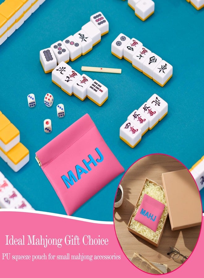 Sunnymove 1 Pcs Mini Mahjong Dice Bags 3.8 x 3.9 in PU Squeeze Mahjong Pouch Dice Coin Tiles Purse for Board Game Party Travel(Pink) - Image 4